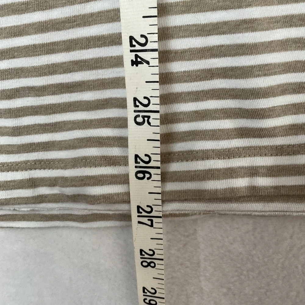 J Crew Mens Slub Cotton Striped Polo Shirt Tan White Short Sleeve Size M